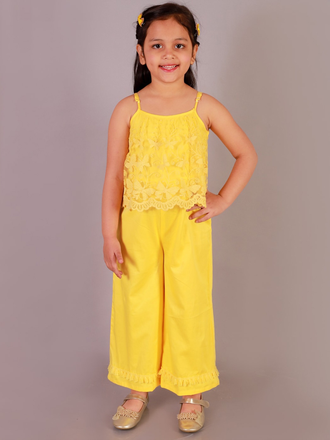 

LIL DRAMA Girls Self Design Sleeveless Basic Jumpsuit, Yellow