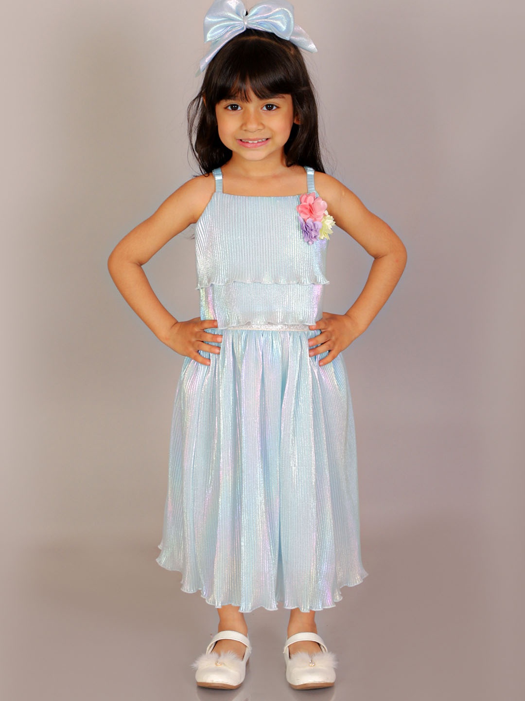 

LIL DRAMA Girls Self Design Sleeveless Top with Skirt, Blue