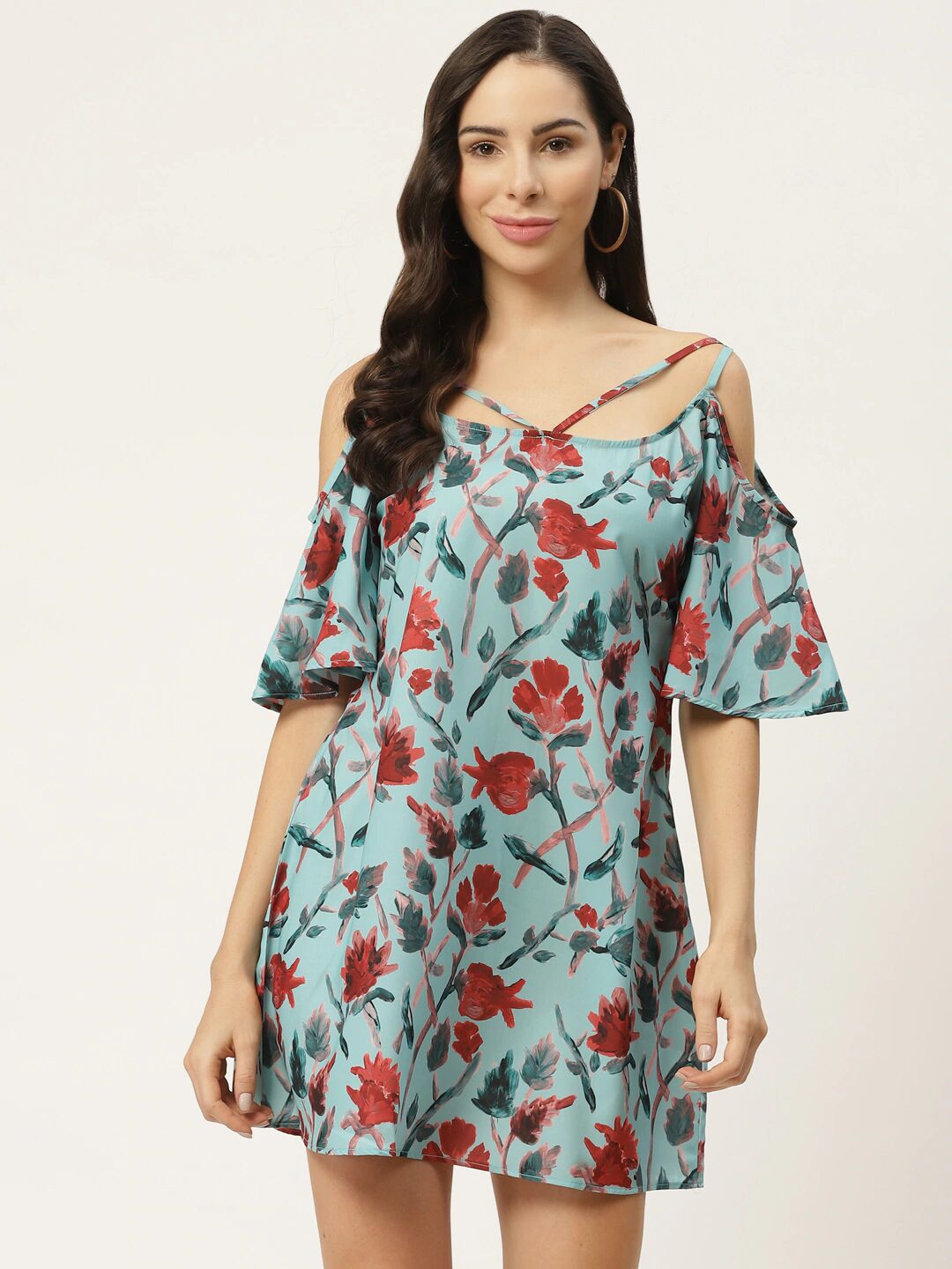 

Sangria Floral Printed A-Line Mini Dress, Sea green