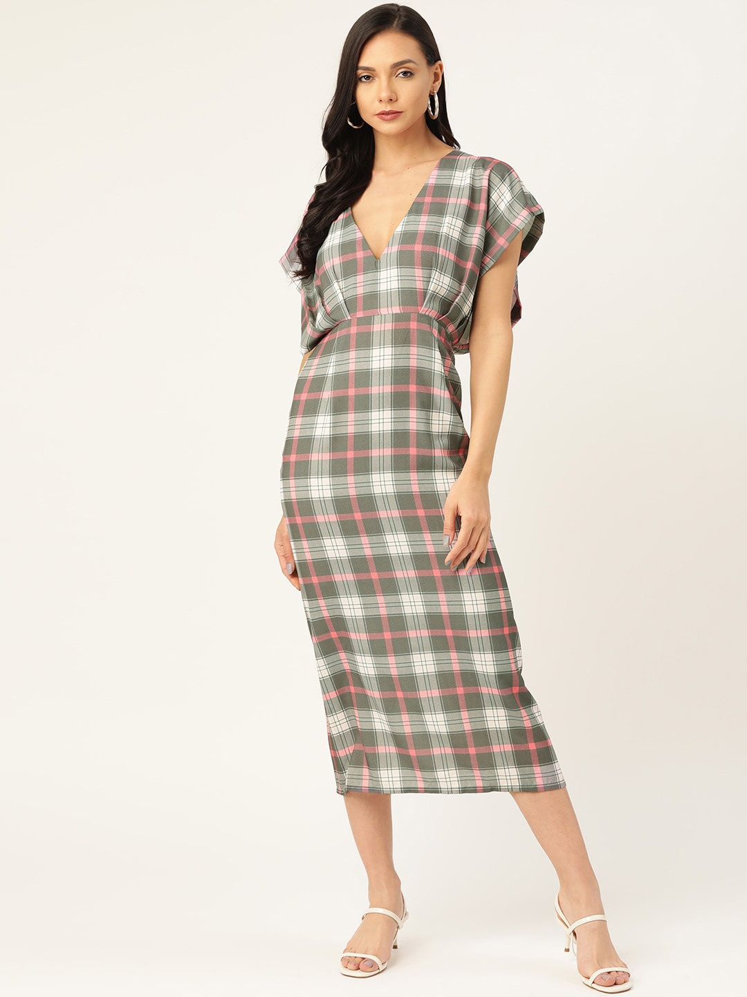 

Sangria Checked Sheath Shaped Dress, Grey