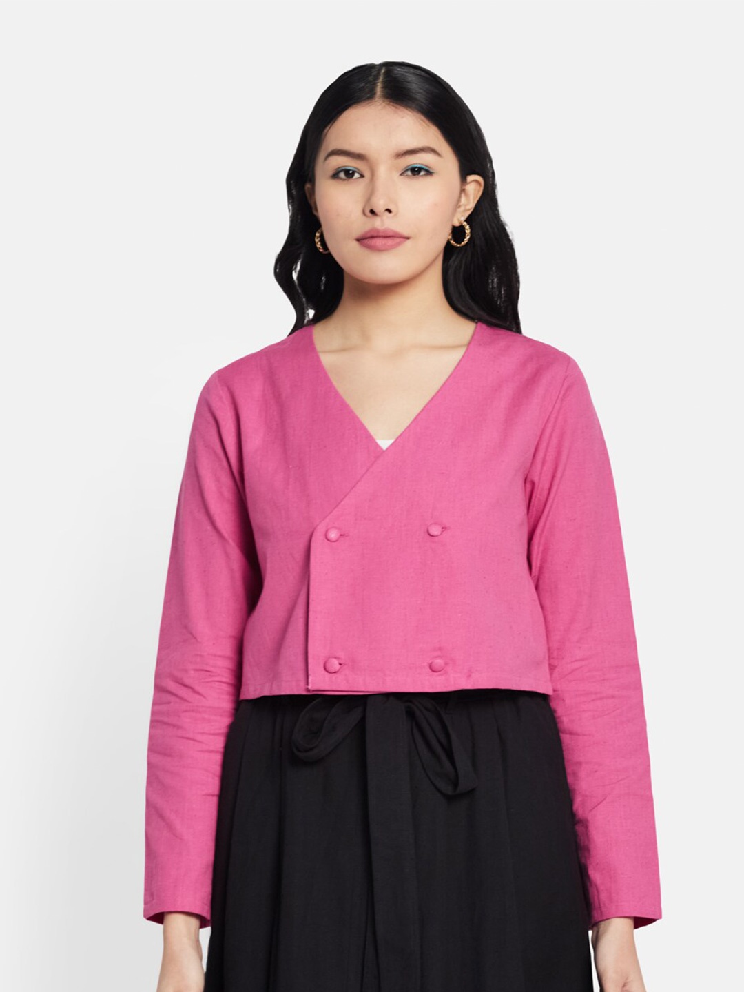 

Fabindia V-Neck Shirt Style Top, Pink
