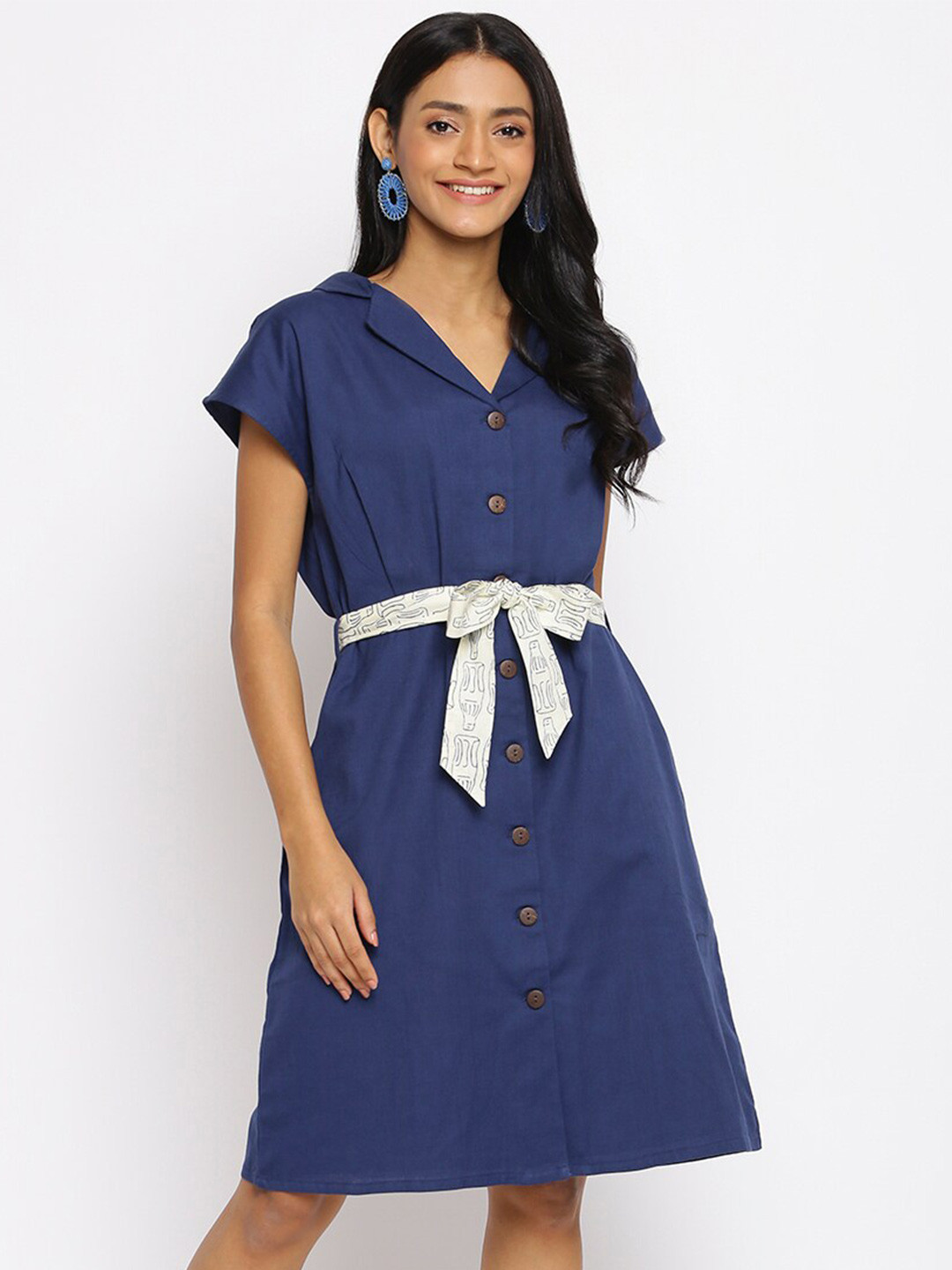 

Fabindia Belted Cotton Shirt Dress, Blue