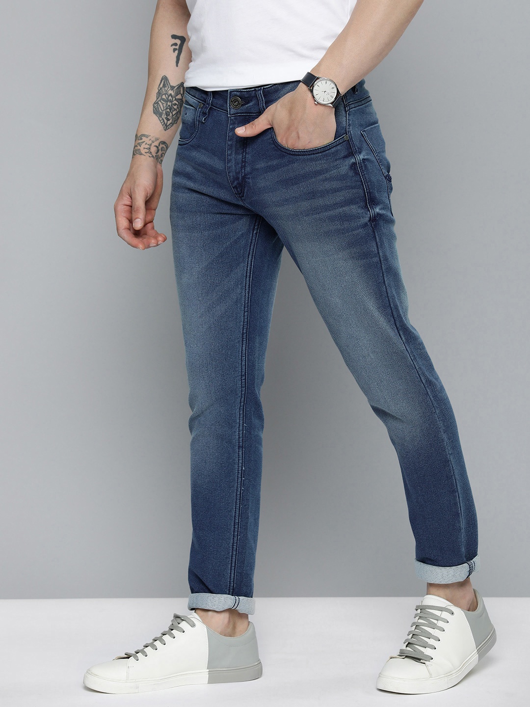 

Mast & Harbour Men Heavy Fade Stretchable Jeans, Navy blue