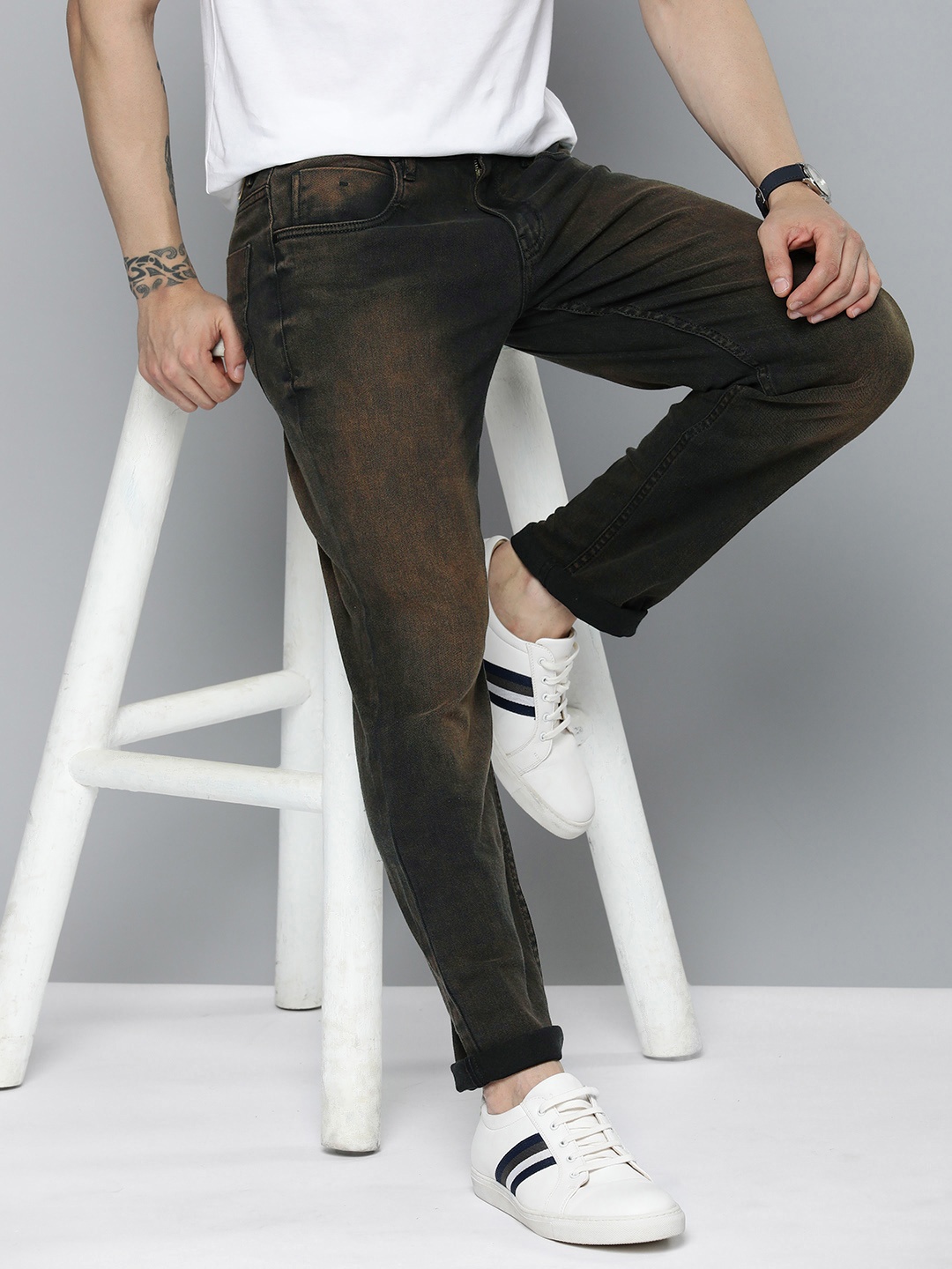 

Mast & Harbour Men Heavy Fade Acid Wash Stretchable Jeans, Black