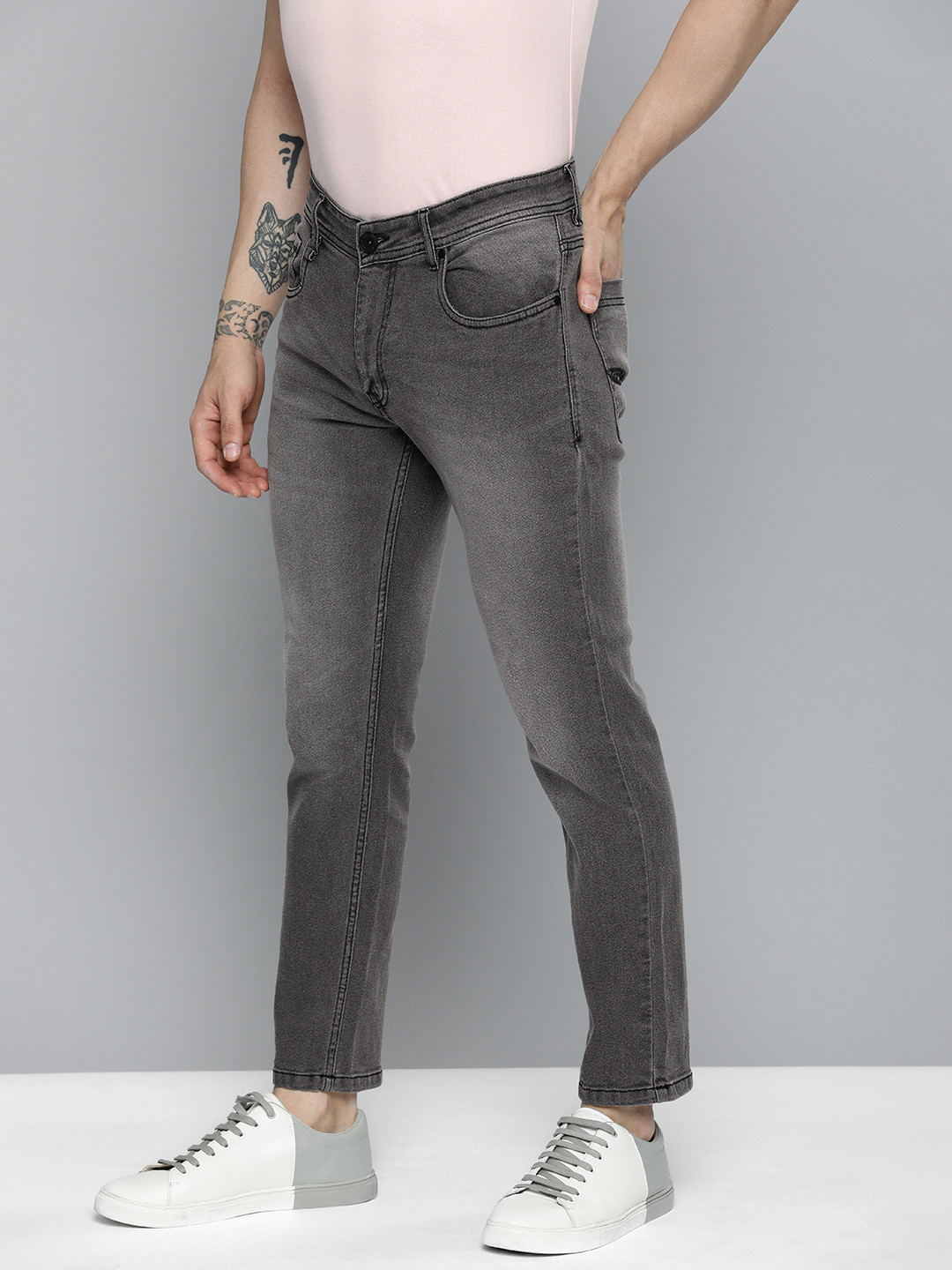 

Mast & Harbour Men Heavy Fade Stretchable Jeans, Grey