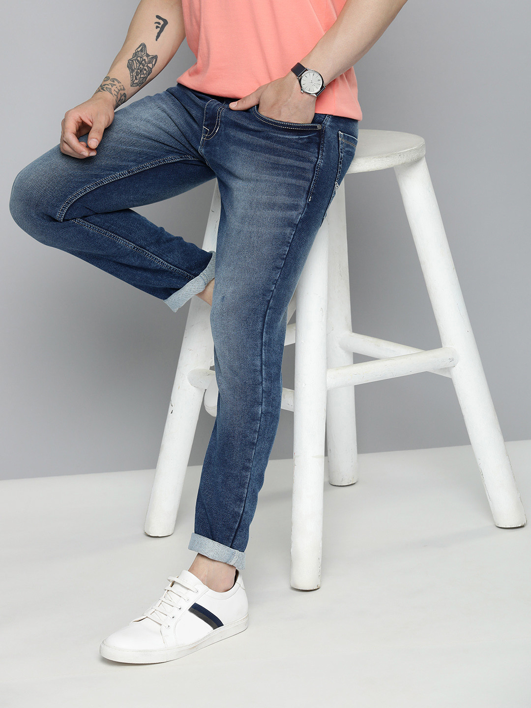 

Mast & Harbour Men Heavy Fade Stretchable Jeans, Navy blue