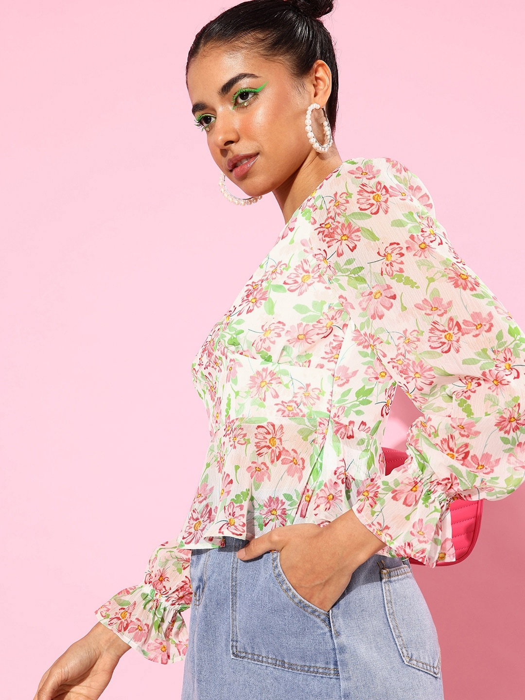 

HERE&NOW Milky White Bell Sleeve Romance Ramble Meadow Flora Peplum Top