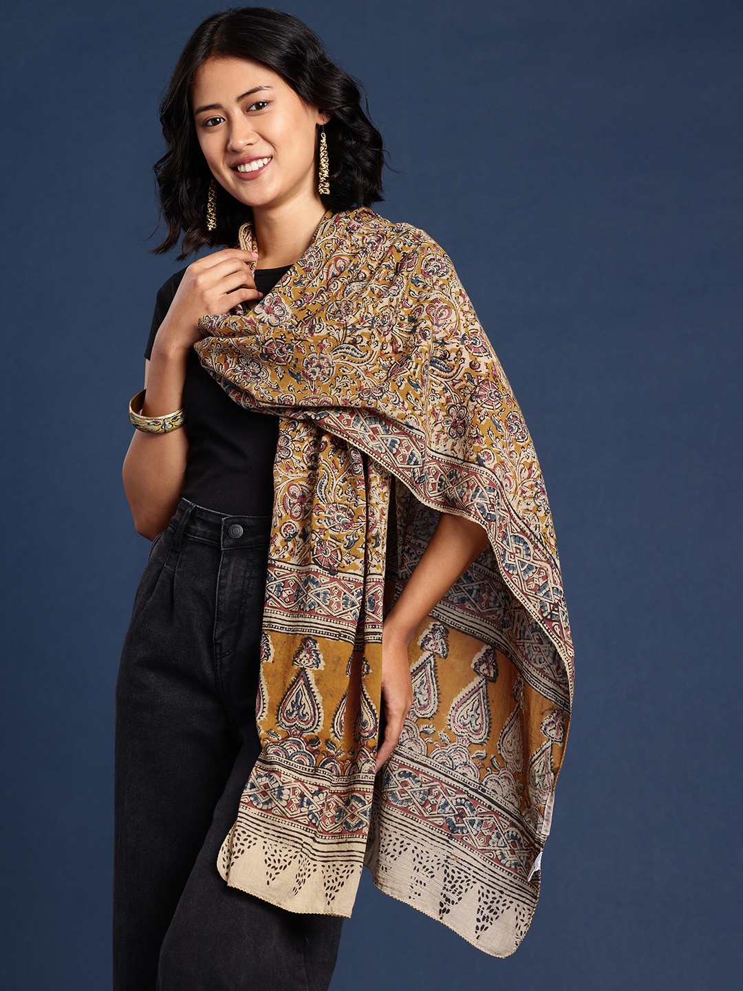 

Taavi Kalamkari Ethnic Motifs Printed Pure Cotton Stole, Multi