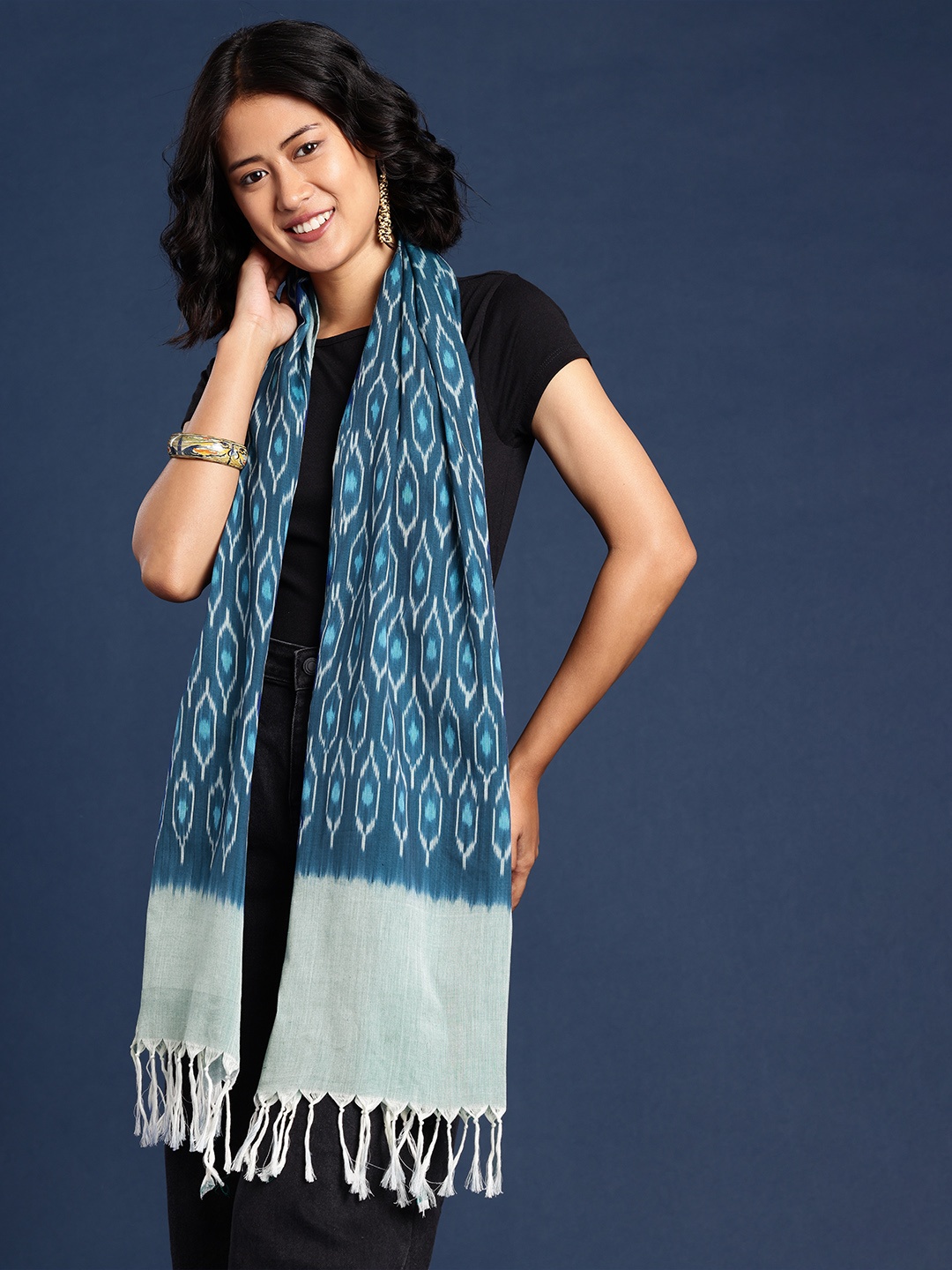 

Taavi Ikat Printed Pure Cotton Stole, Blue