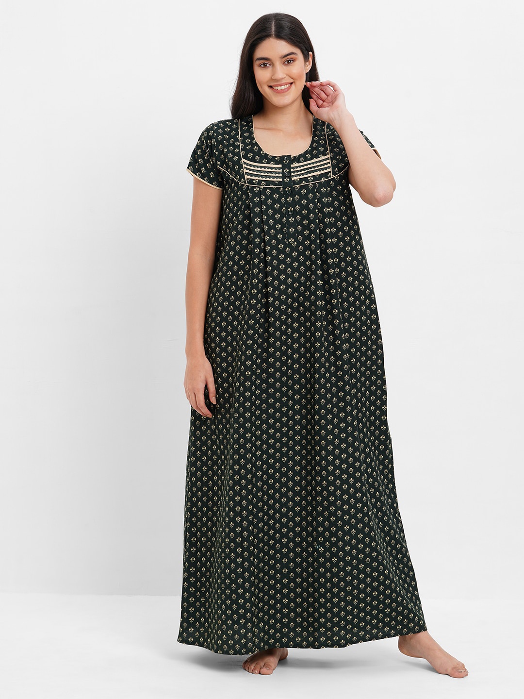 

SDL by Sweet Dreams Ethnic Motifs Printed Maxi Nightdress, Green