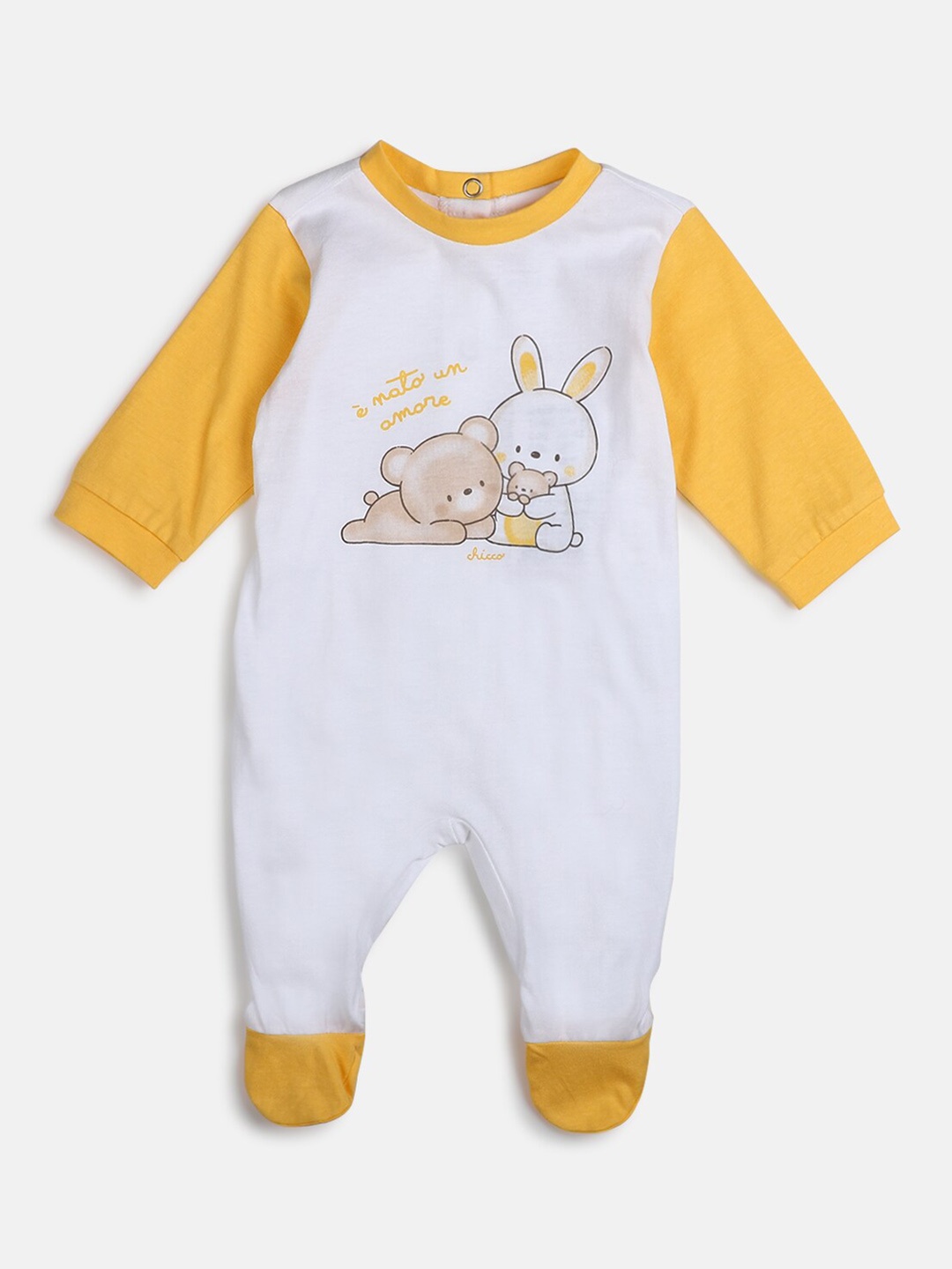 

Chicco Infant Printed Nappy Opening Pure Cotton Body Suit, White