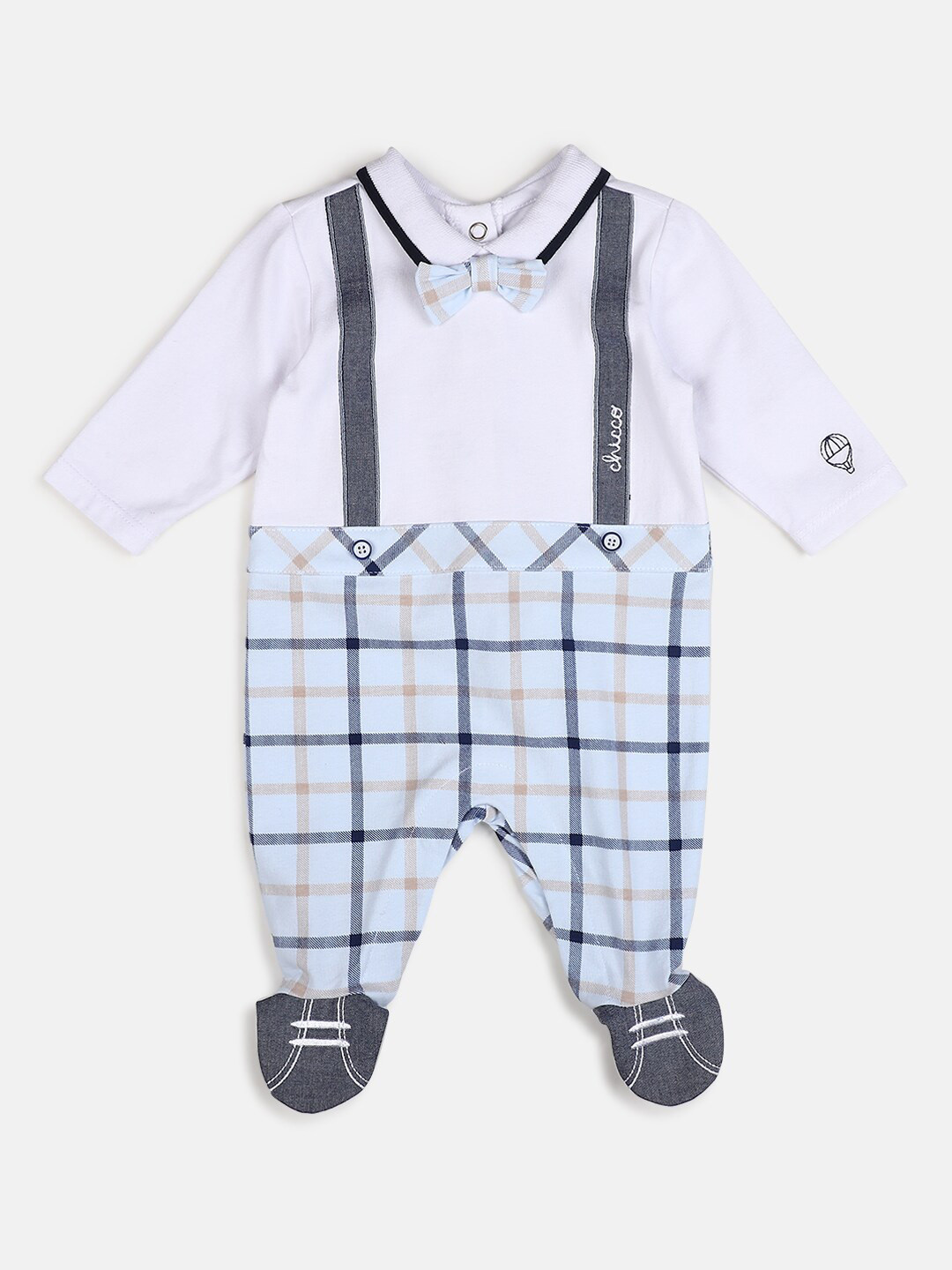 

Chicco Infant Boys Checked Leg Opening Cotton Body Suit, Blue