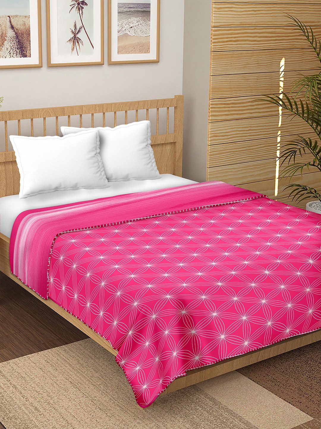 

BELLA CASA Pink & White Geometric Microfiber AC Room 150 GSM Double Bed Dohar