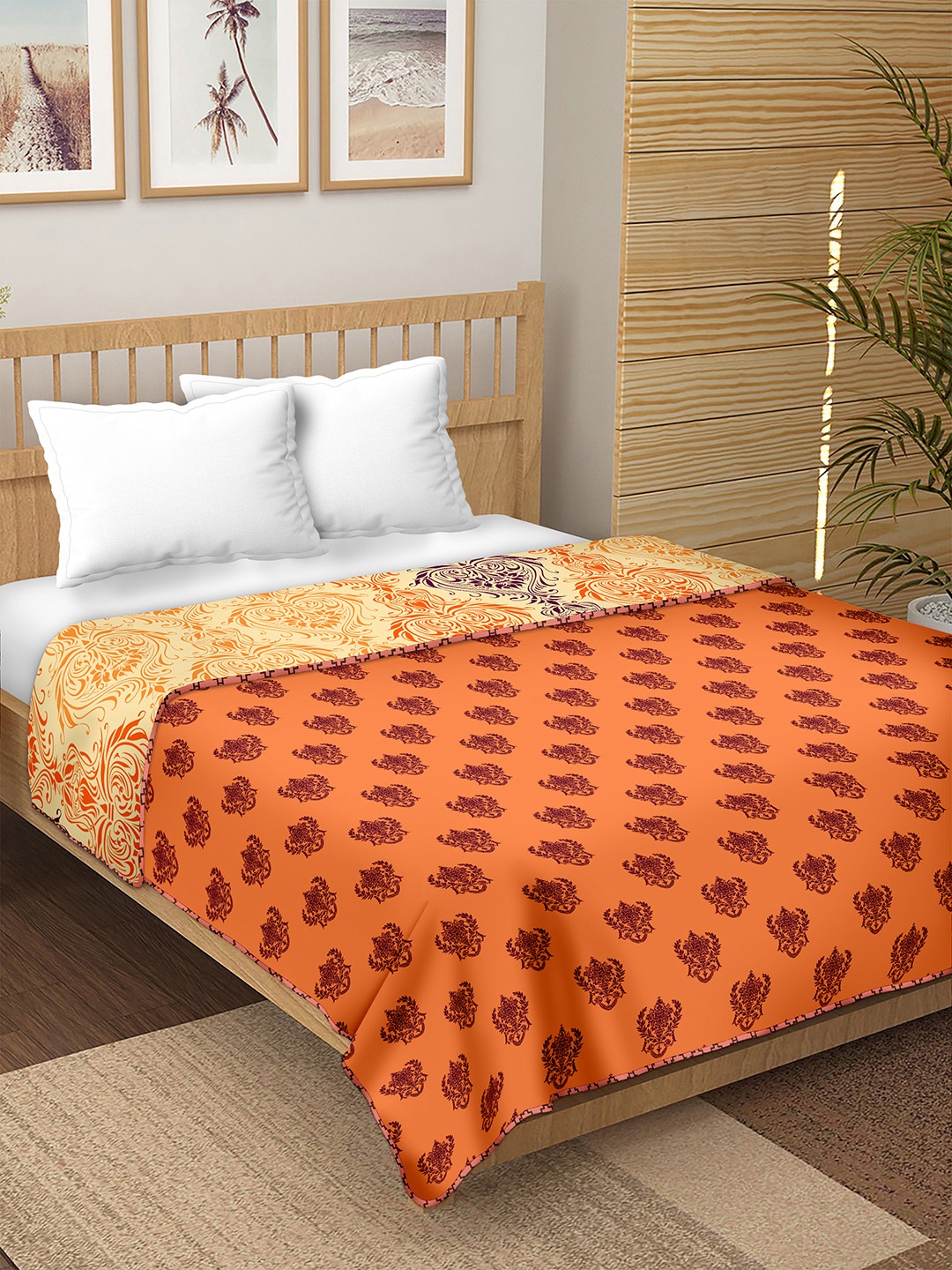 

BELLA CASA Orange & Purple Ethnic Motifs Microfiber AC Room 150 GSM Double Bed Dohar