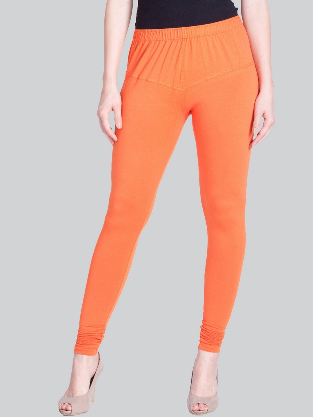 

LYRA Premium 4 Way Stretch Mid-Rise Churidar-Length Cotton Lycra Legging, Orange