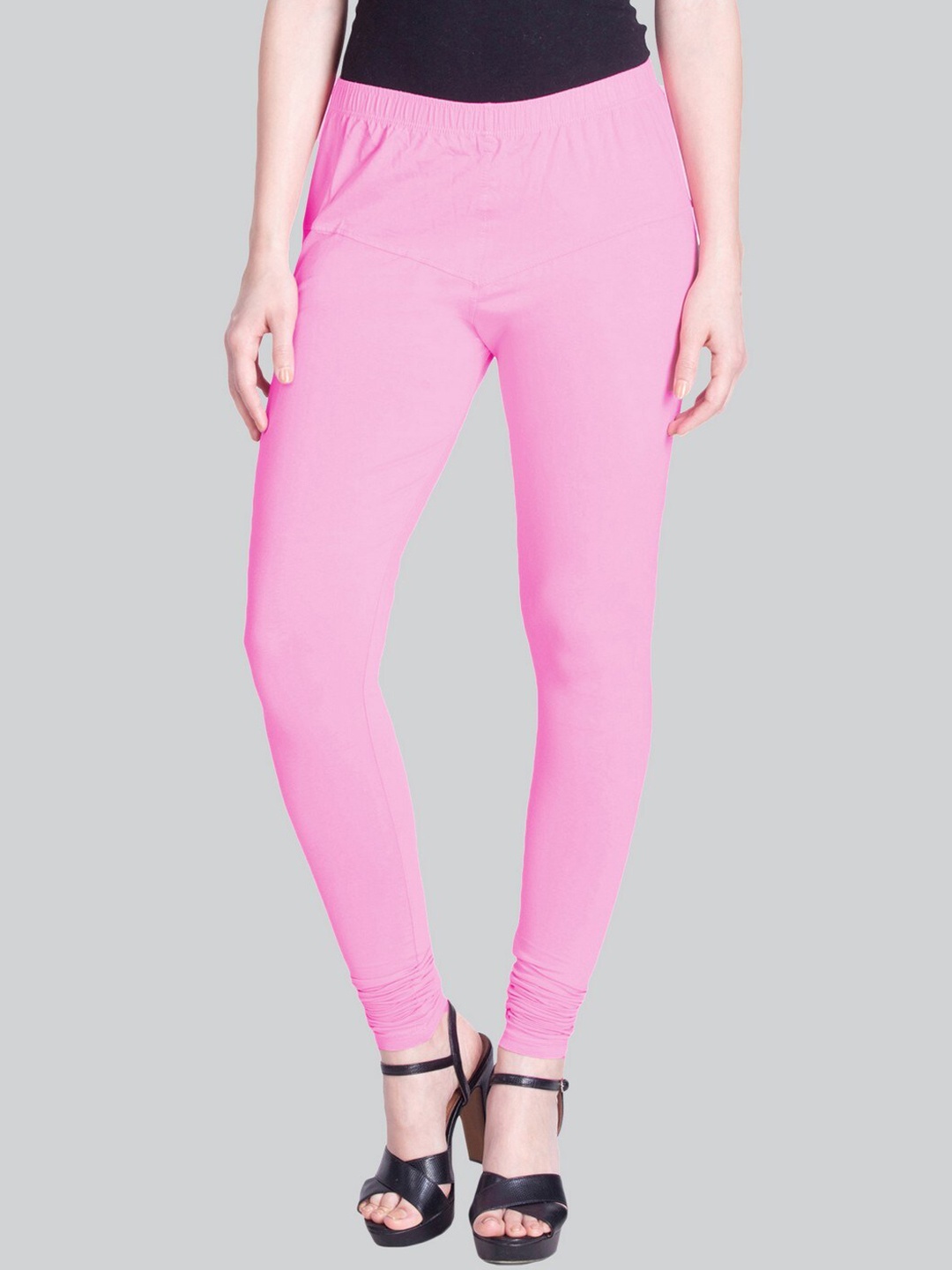 

LYRA Premium 4 Way Stretch Mid-Rise Churidar-Length Cotton Lycra Leggings, Pink