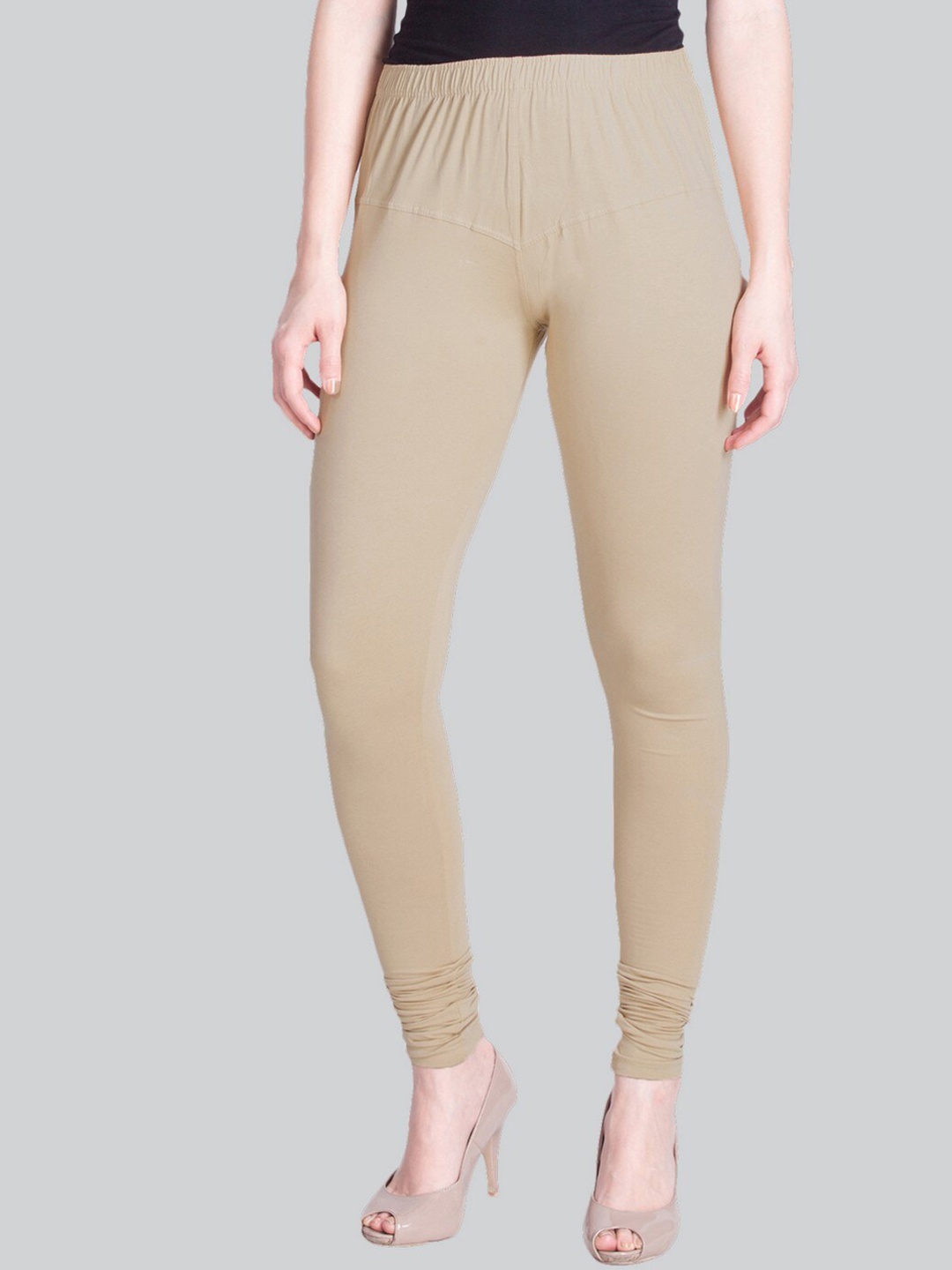 

LYRA Premium 4 Way Stretch Mid-Rise Churidar-Length Cotton Lycra Legging, Beige