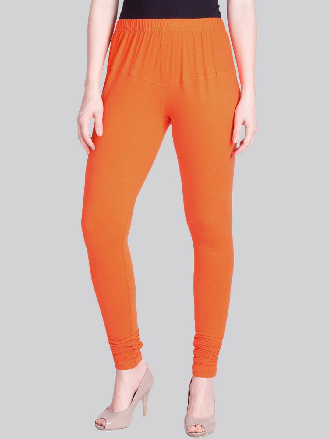 

LYRA Premium 4 Way Stretch Mid-Rise Churidar-Length Cotton Lycra Legging, Orange