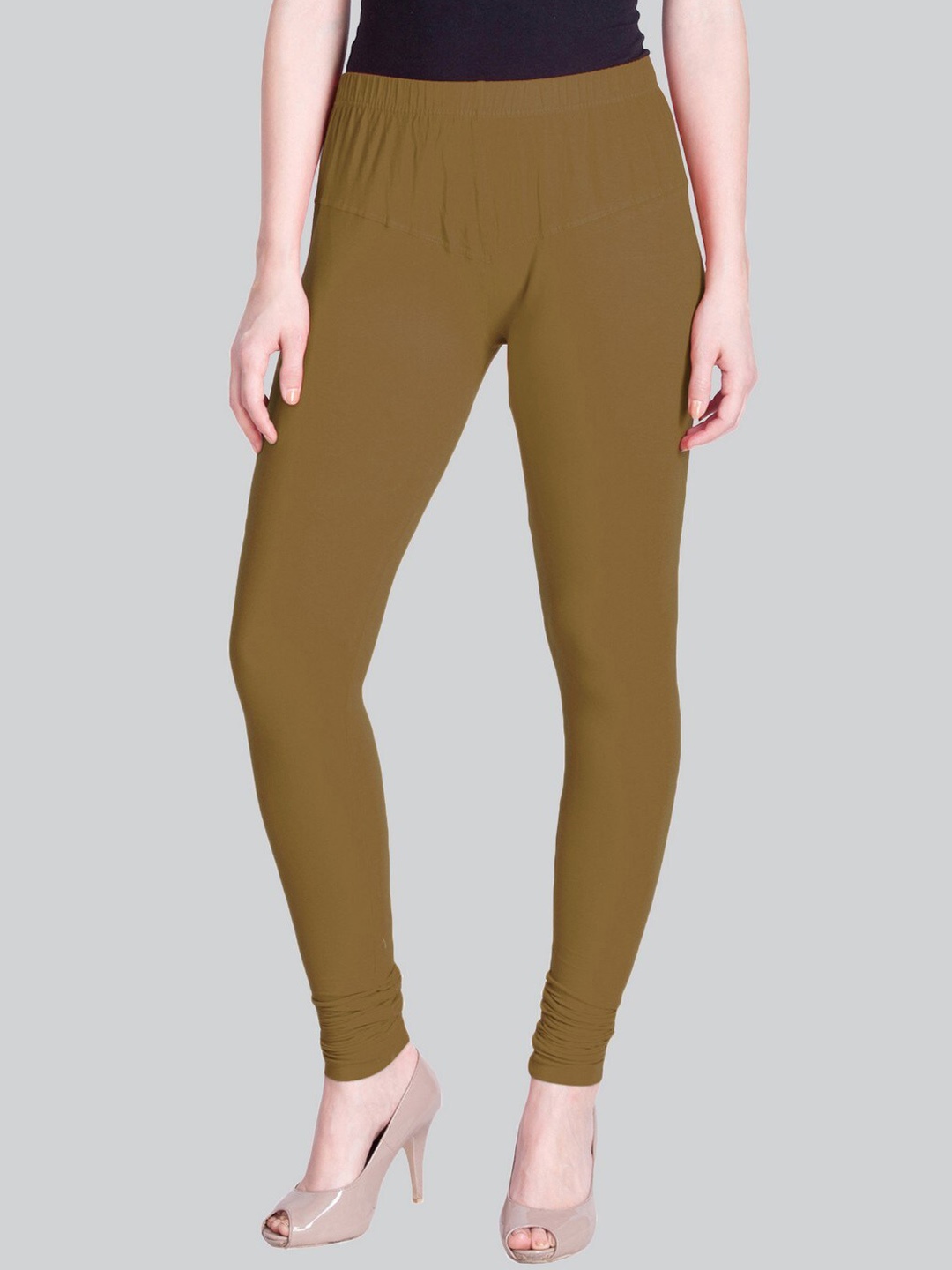 

LYRA Premium 4 Way Stretch Mid-Rise Churidar-Length Cotton Lycra Leggings, Brown