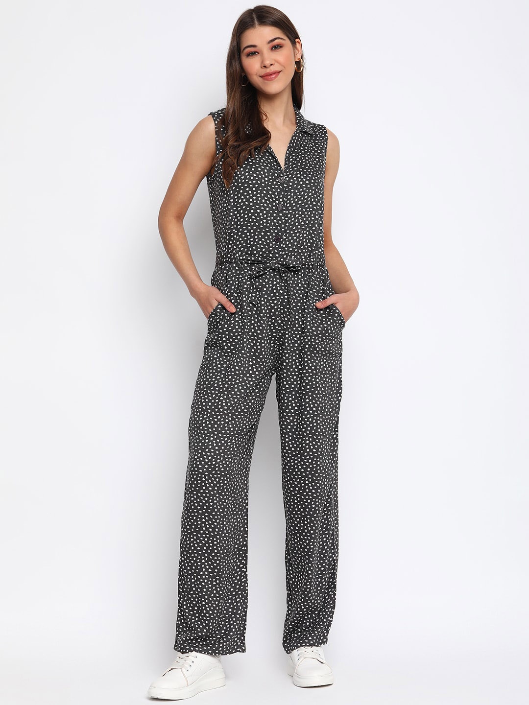 

Mayra Printed Sleeveless Basic Jumpsuit, Grey