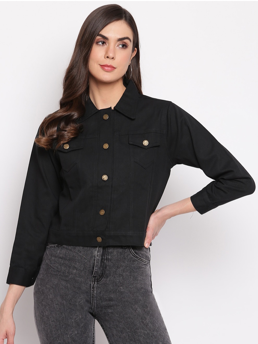 

Mayra Casual Cotton Denim Jacket, Black