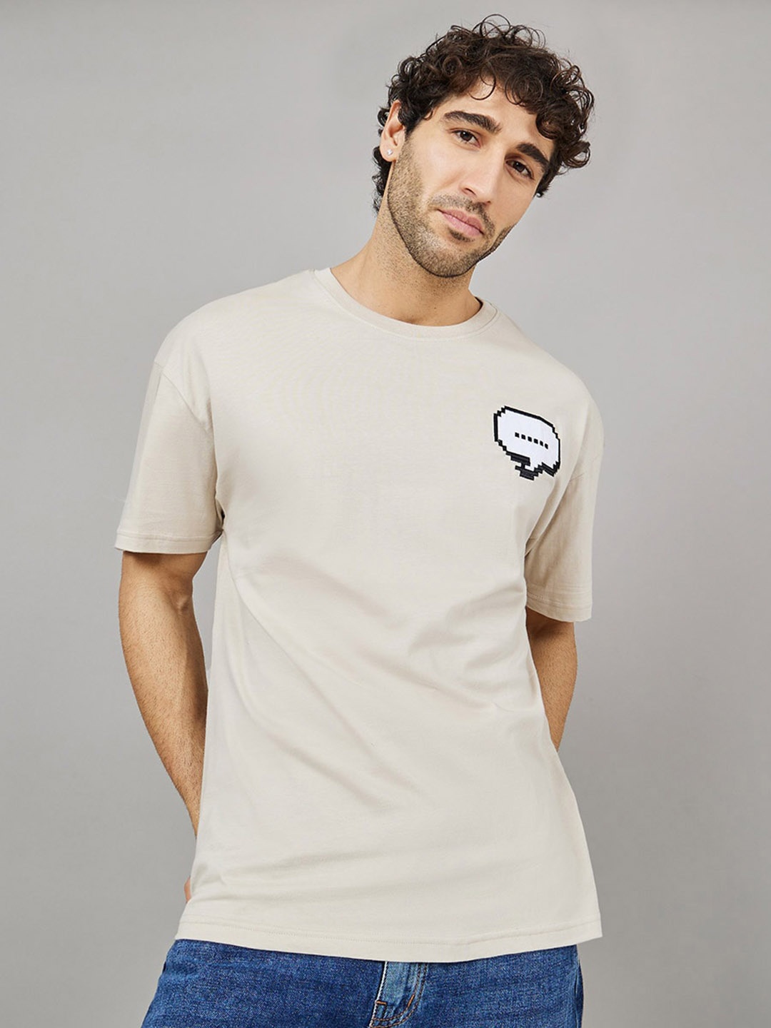 

Styli Chat Box Embroidery Detail Oversized T-Shirt, Grey