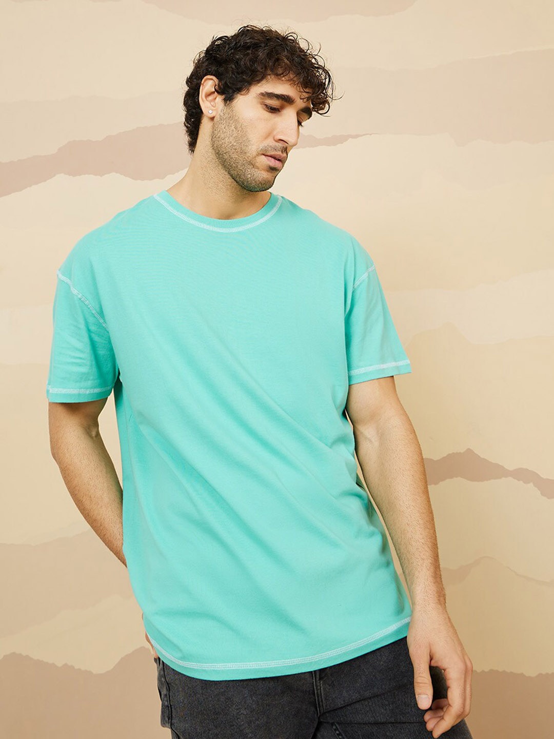 

Styli Contrast Stitch Detail Oversized T-Shirt, Green