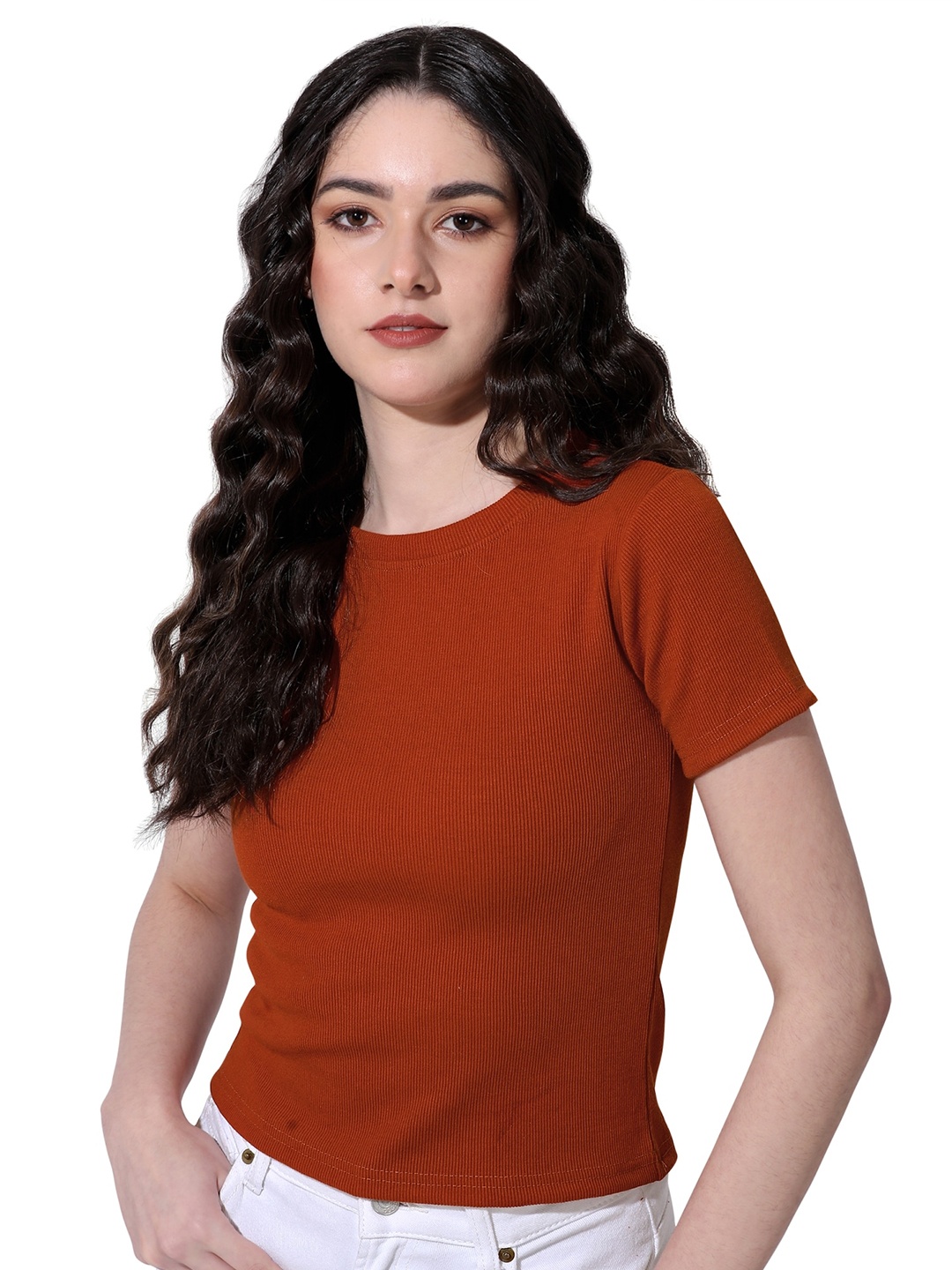 

INDIAN HERITAGE Round Neck Pure Cotton Top, Red