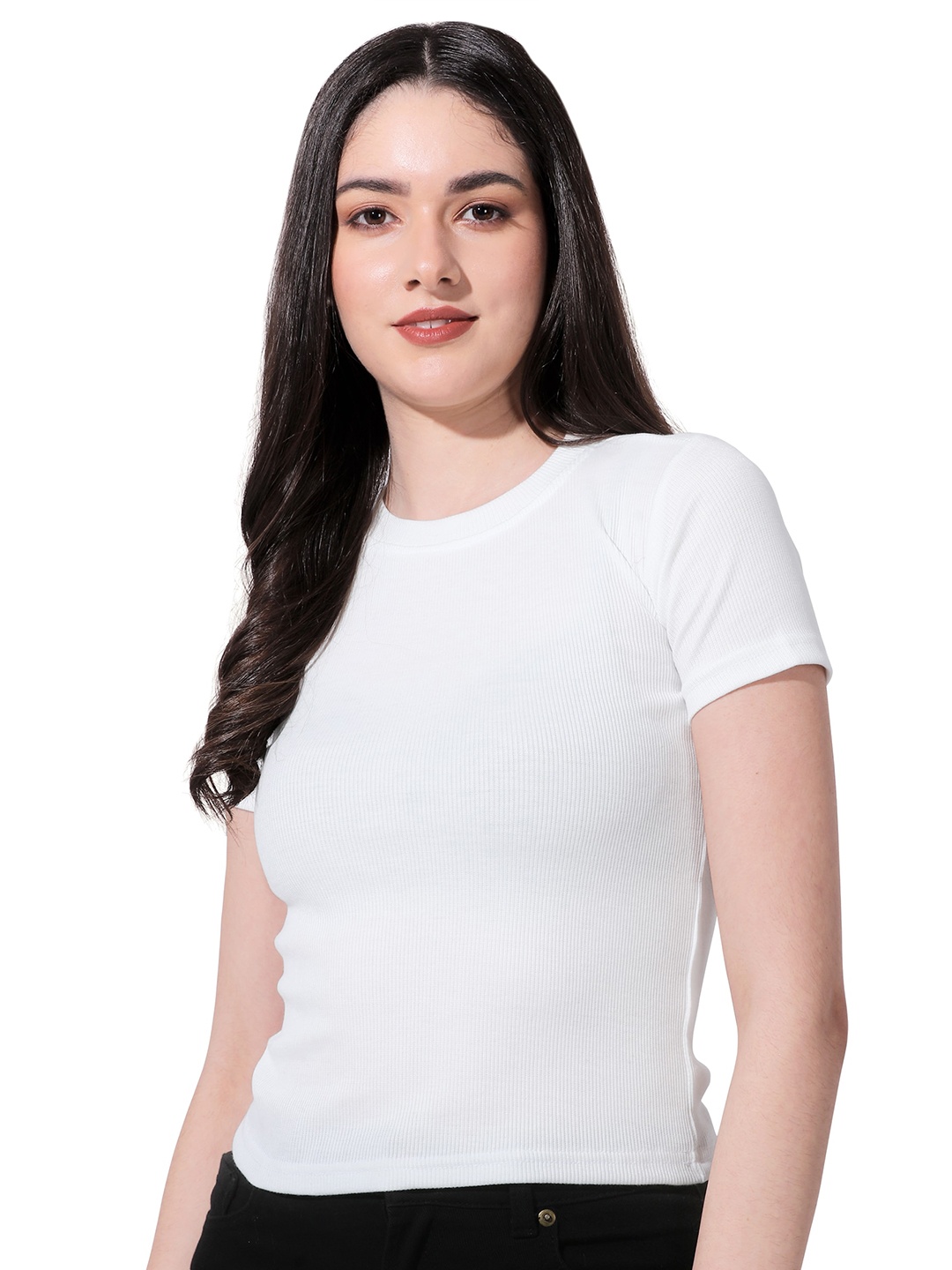 

INDIAN HERITAGE Round Neck Pure Cotton Top, White