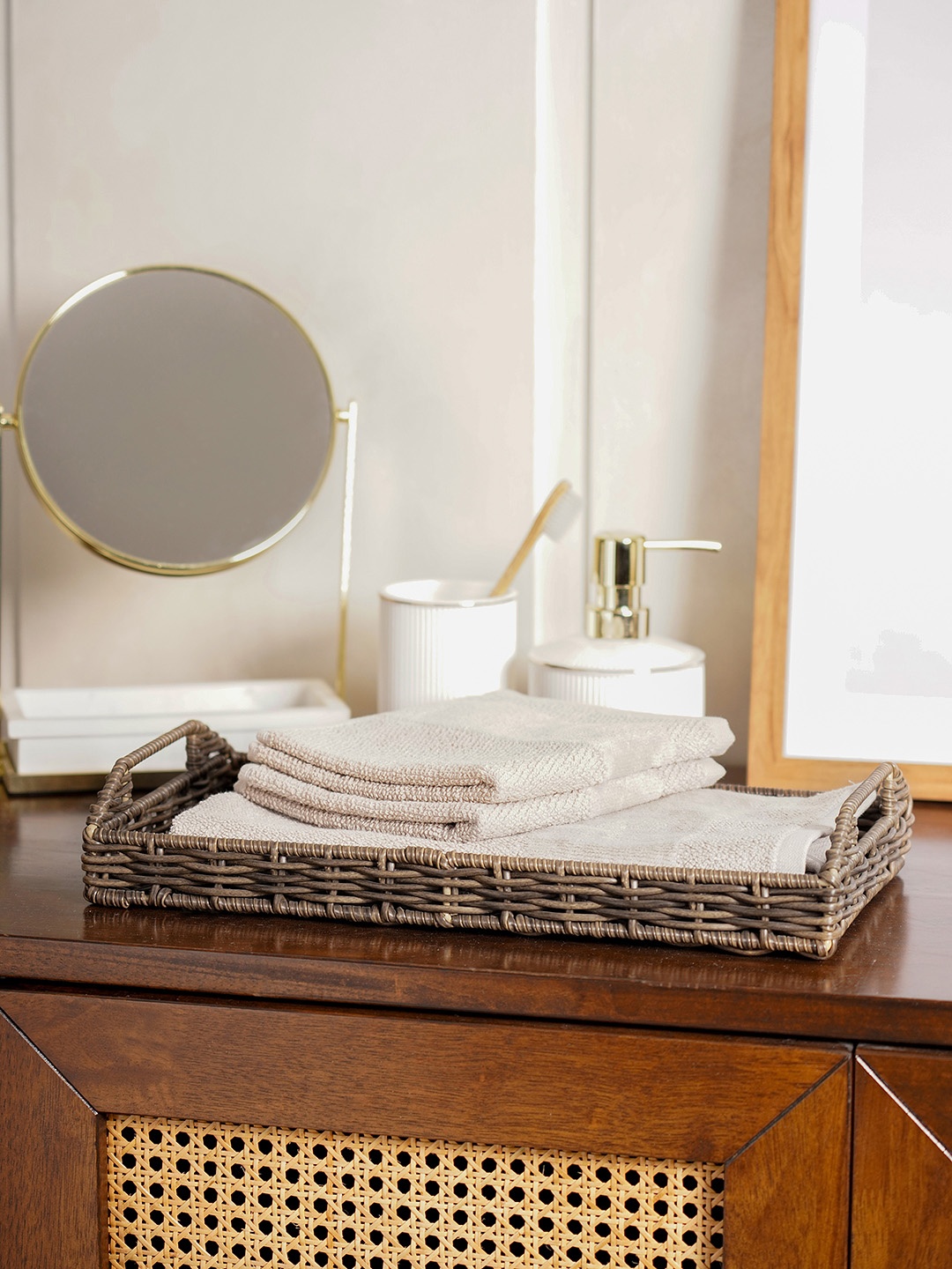 

Pure Home and Living Brown Textured Bamboo Wicker Tray