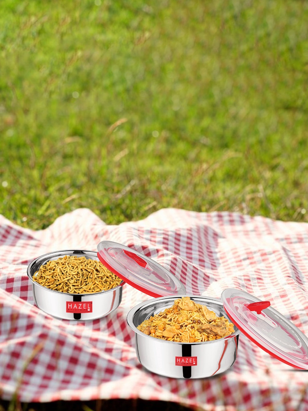 

HAZEL 2 Pcs Leak Proof Printed Stainless Steel Containers With Airtight Lid 250ml, 550ml