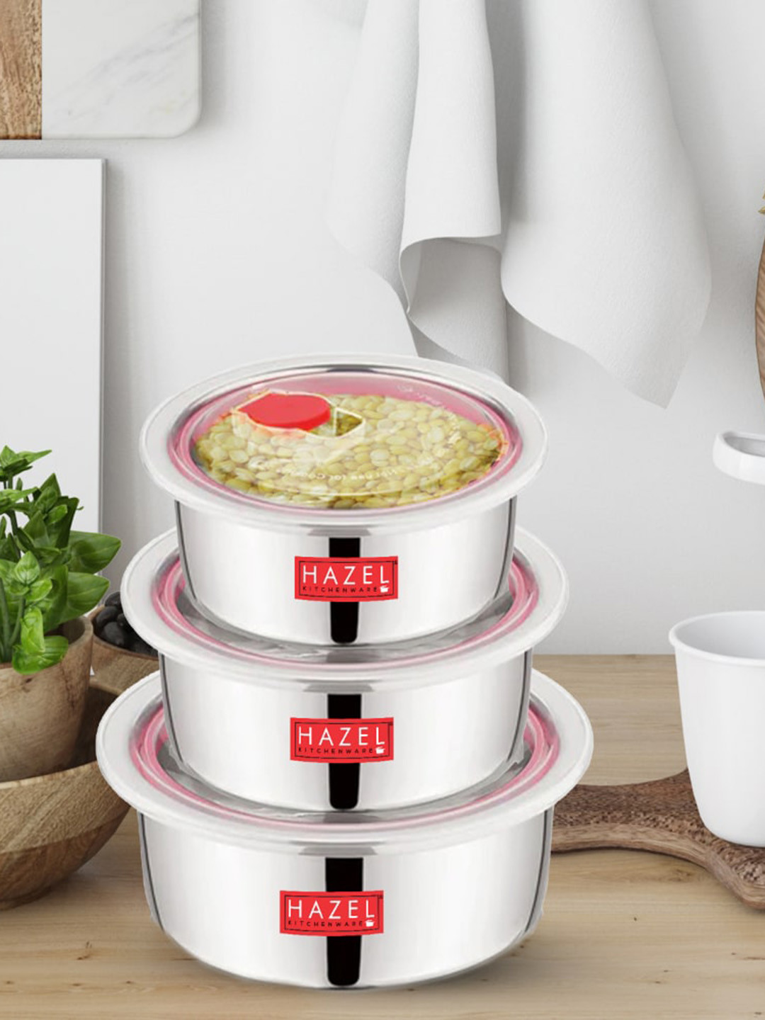 

HAZEL 3 Pcs Airtight & Leak Proof Stainless Steel Mini Food Containers With Air Vent Lids