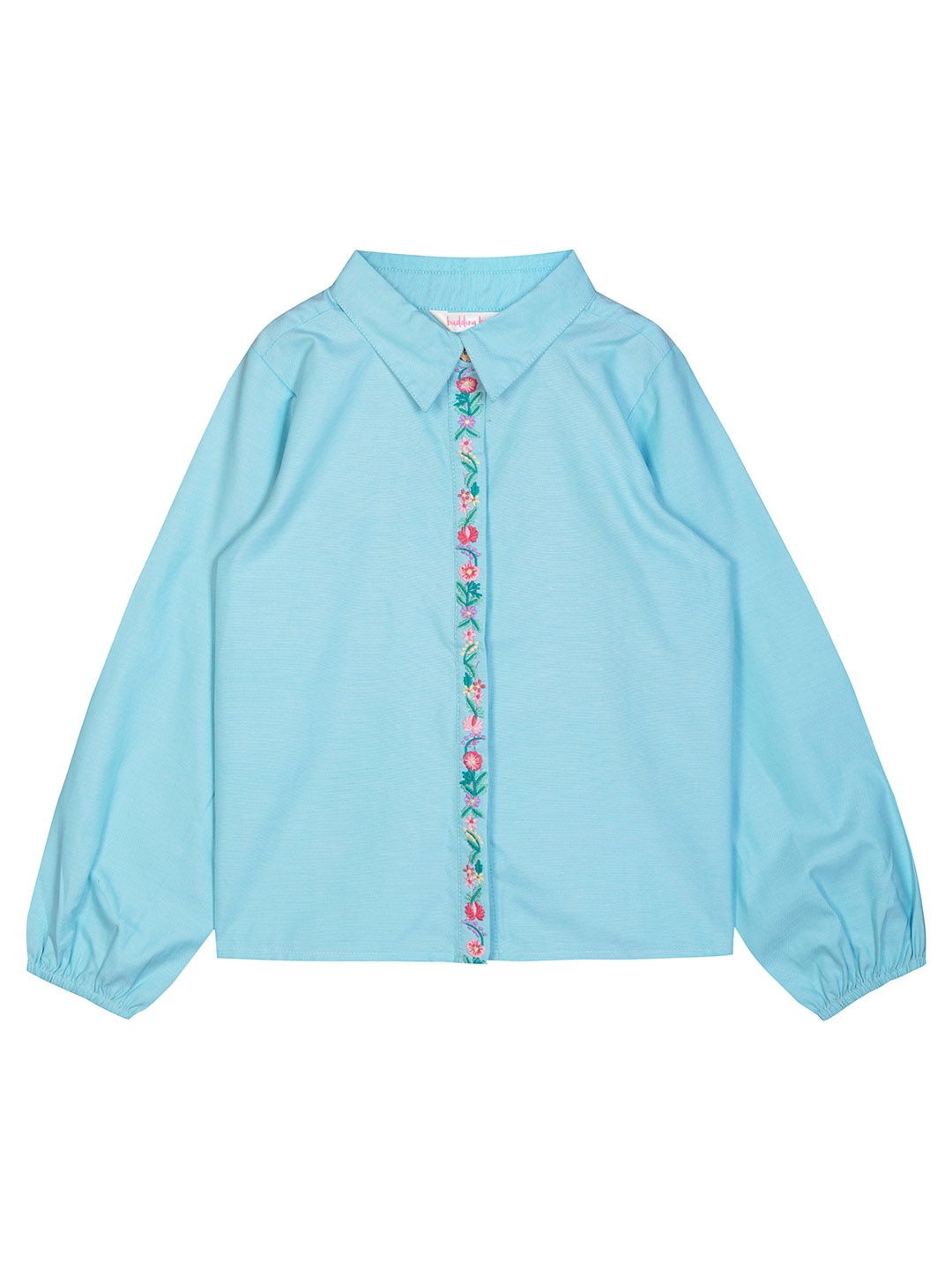 

Budding Bees Girls Embroidered Shirt Style Cotton Top, Blue