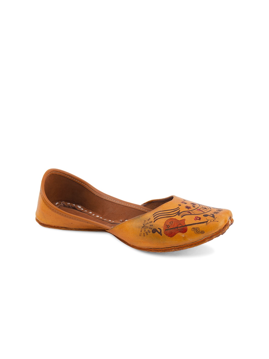 

DESI COLOUR Printed Square Toe Leather Mojaris, Tan