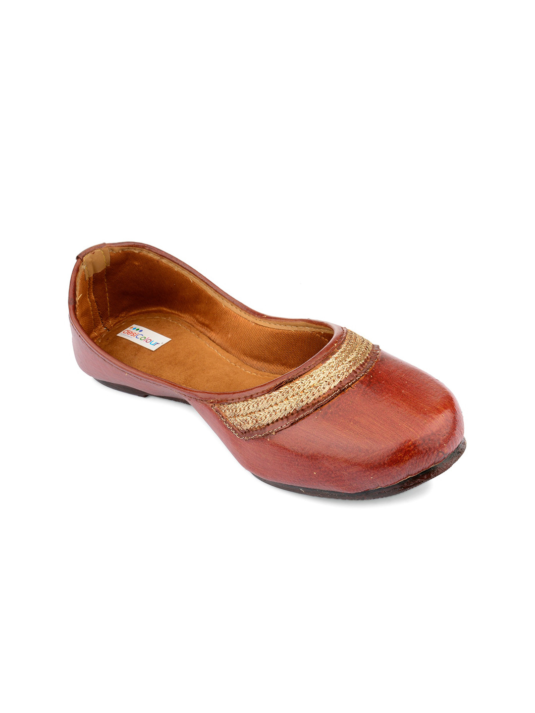 

DESI COLOUR Women Embellished Leather Ethnic Mojaris, Brown