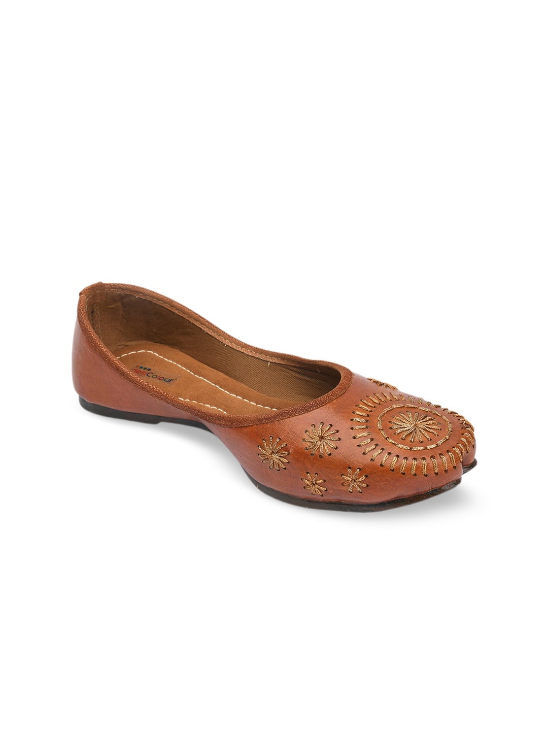 

DESI COLOUR Embroidered Square Toe Mojaris, Brown