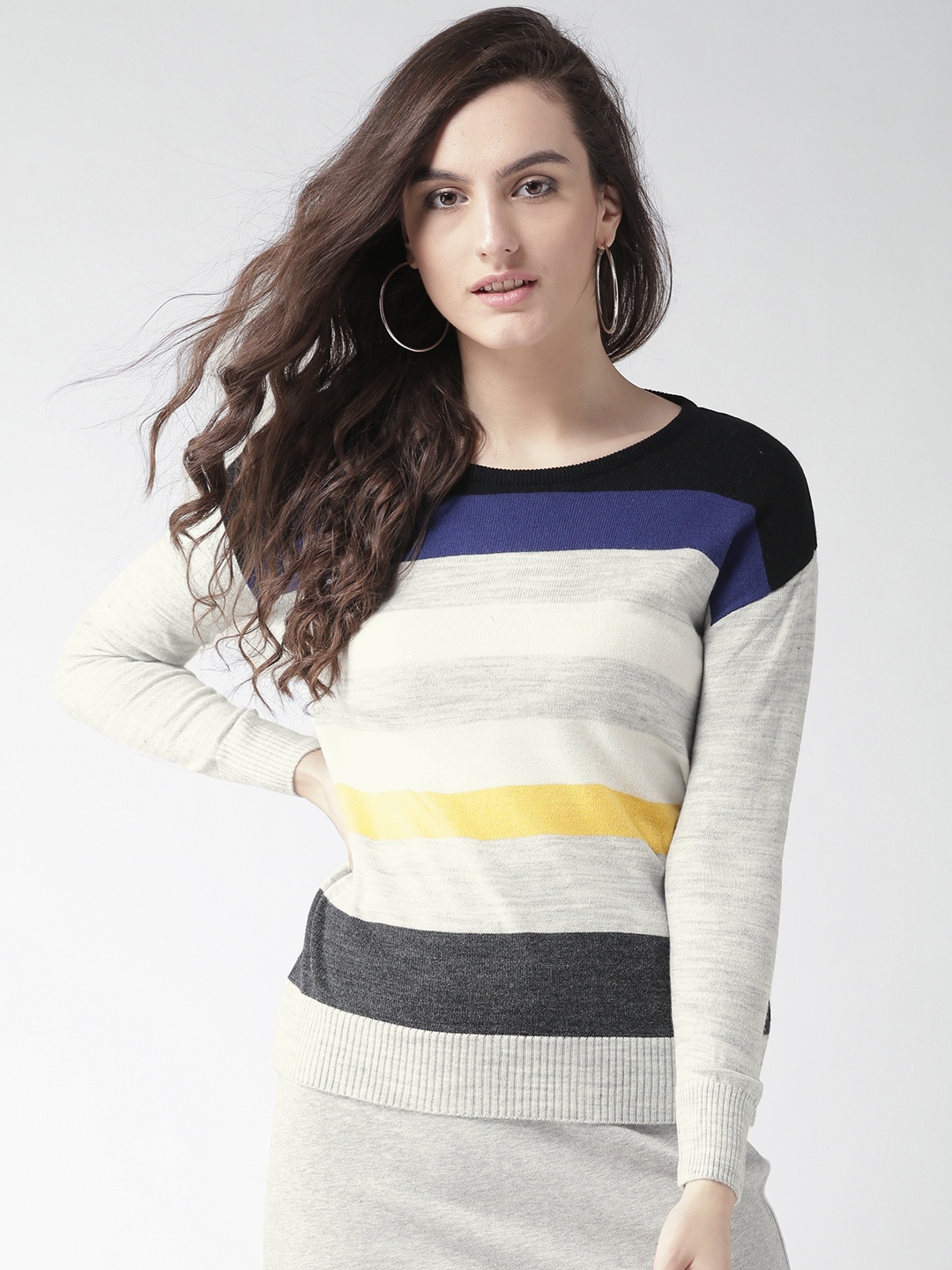 

Species Women Grey Melange Striped Sweater