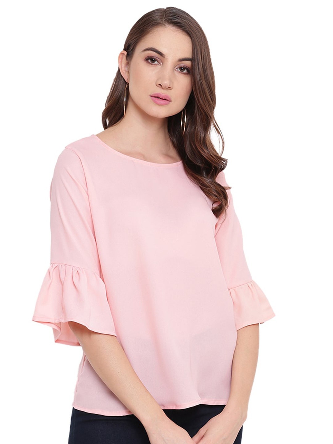 

Mayra Bell Sleeves Round Neck Top, Pink