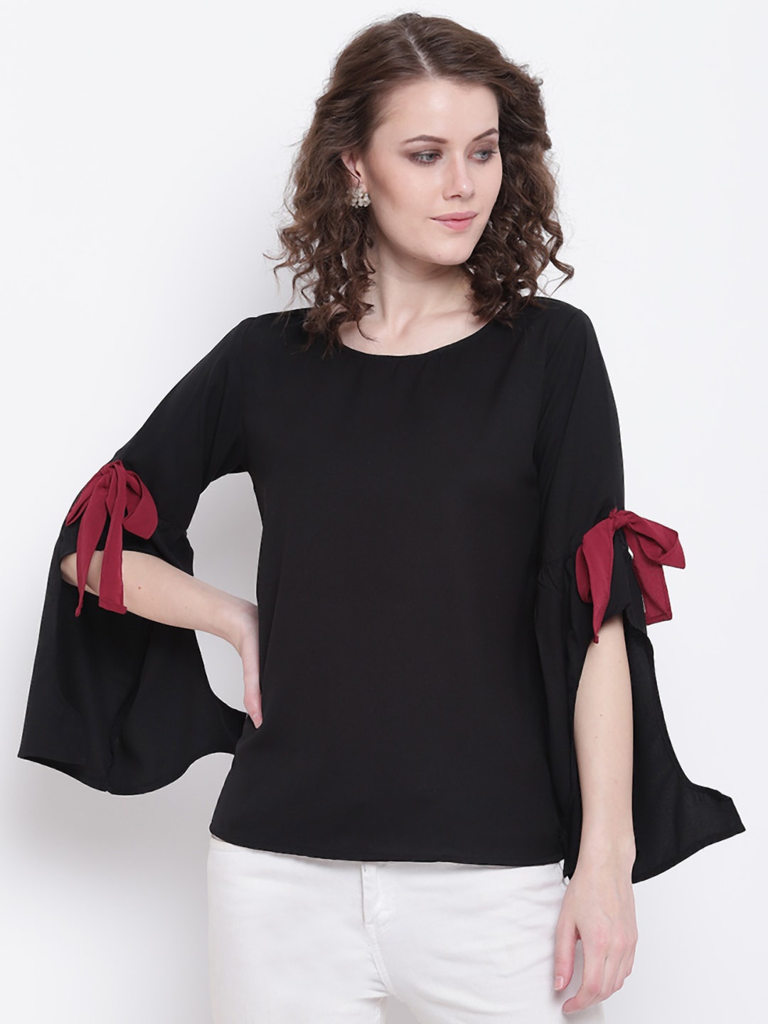 

Mayra Round Neck Slit Sleeve Top, Black