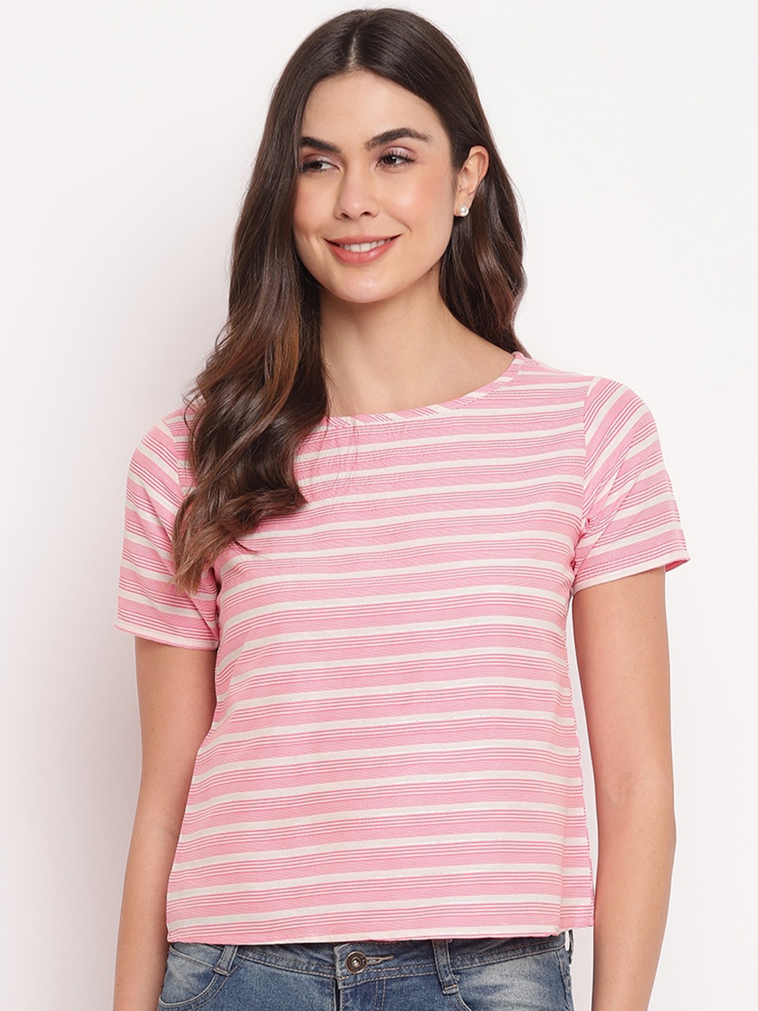 

Mayra Round Neck Striped Top, Pink