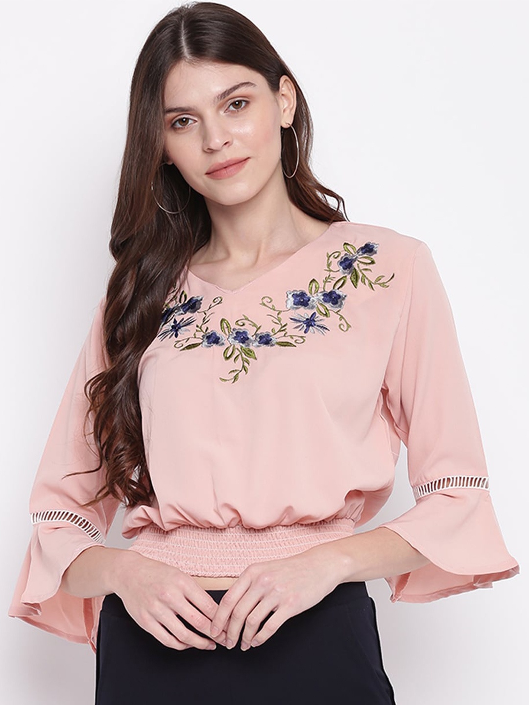 

Mayra Floral Embroidered Blouson Top, Pink