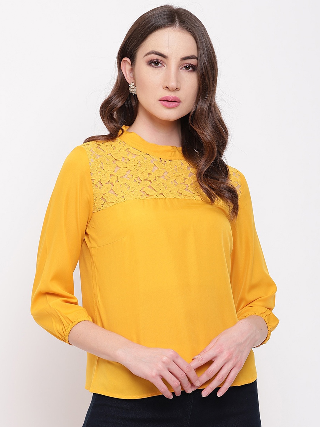 

Mayra High Neck Crepe Top, Yellow