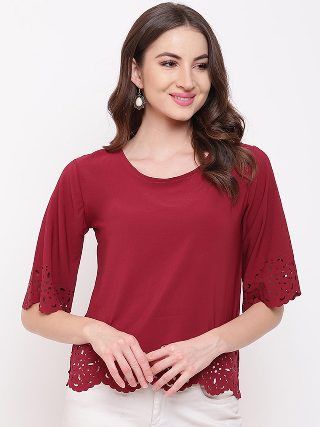 

Mayra Cut Out Crepe Top, Maroon