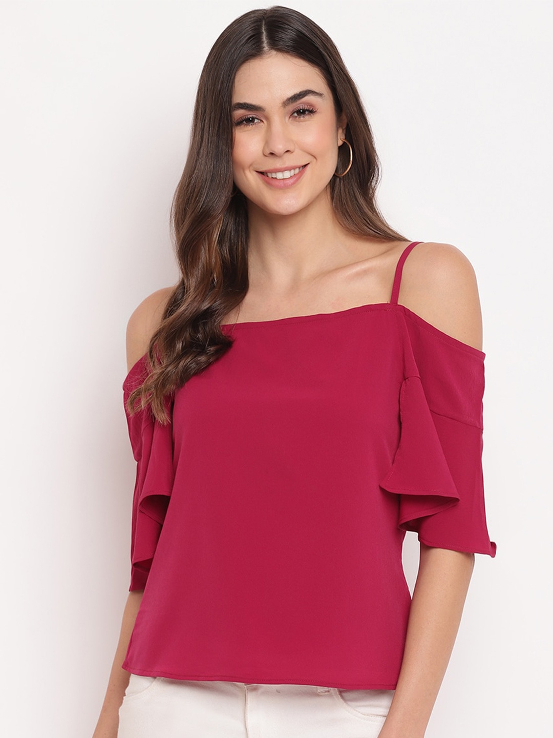 

Mayra Shoulder Straps Cold-Shoulder Crepe Top, Magenta