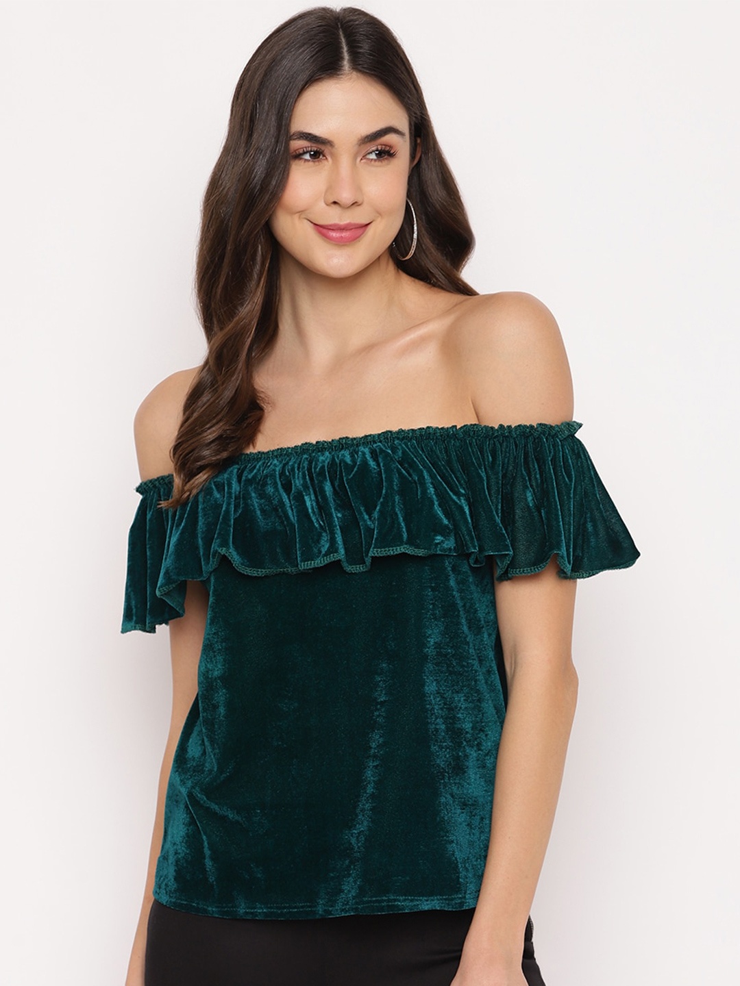 

Mayra Off-Shoulder Velvet Bardot Top, Green
