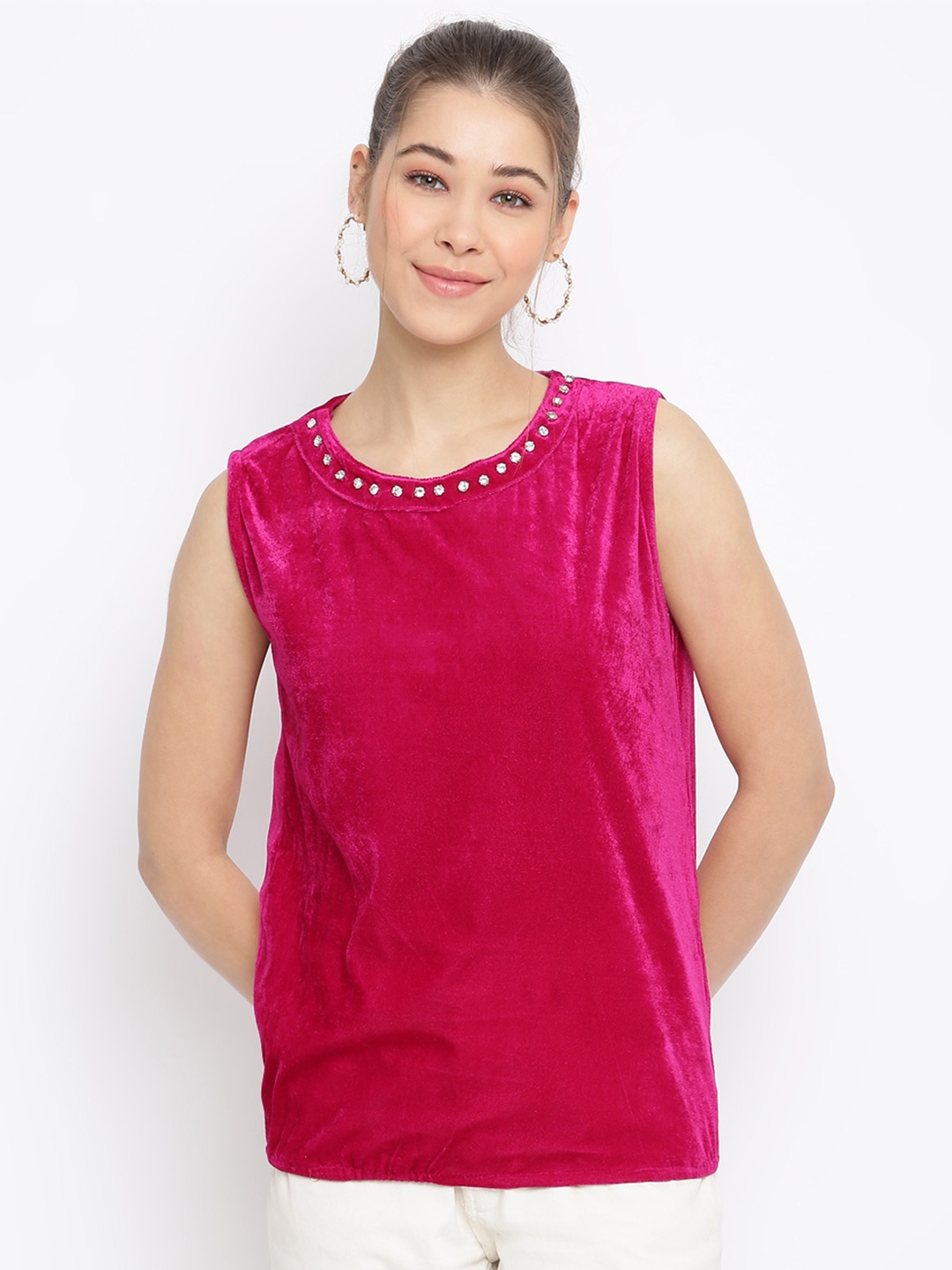 

Mayra Studded Velvet Top, Fuchsia