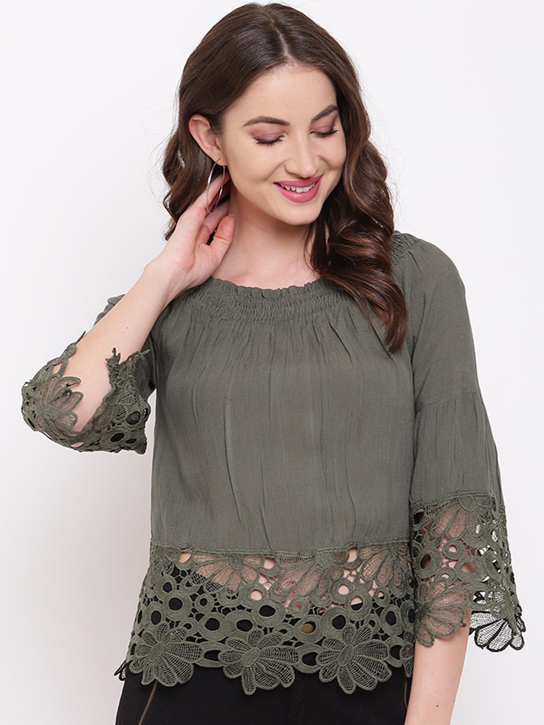 

Mayra Self Design A-Line Top, Olive