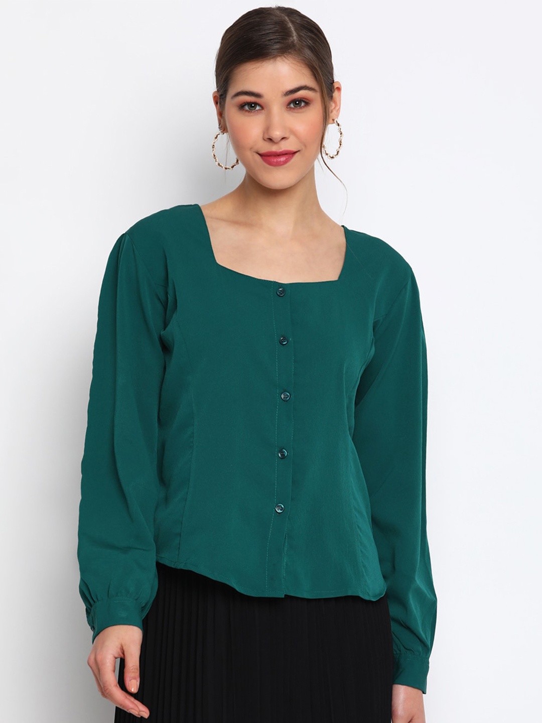 

Mayra Shirt Style Crepe Top, Green