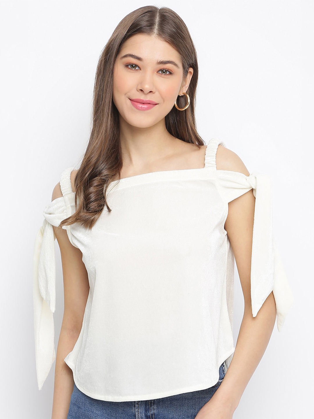 

Mayra Shoulder Straps Velvet Top, White