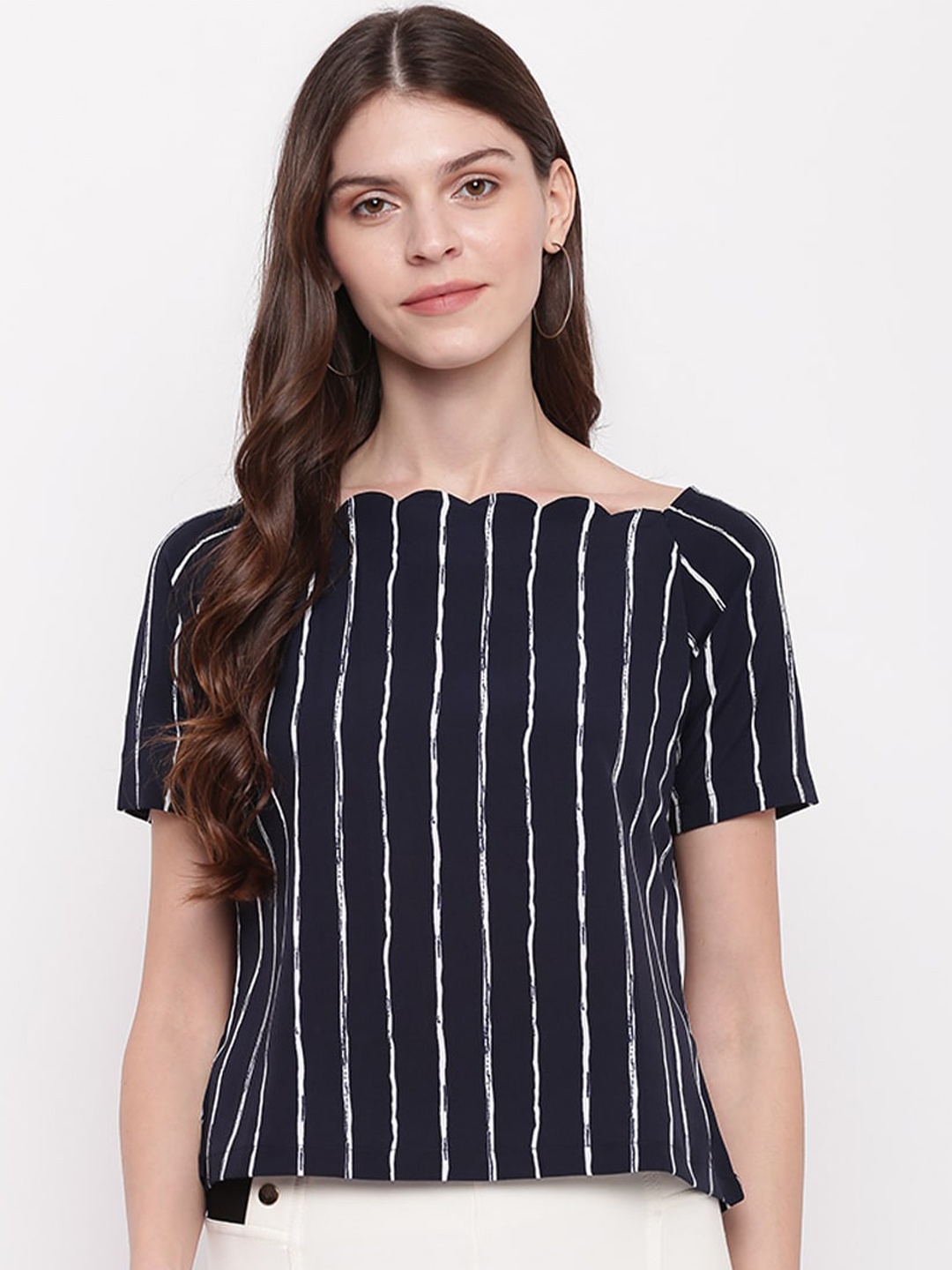 

Mayra Vertical Striped Top, Navy blue